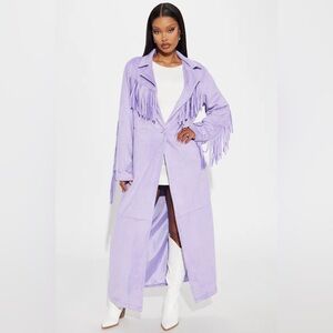 - Fatima Fringe Faux Suede Trench Lavender